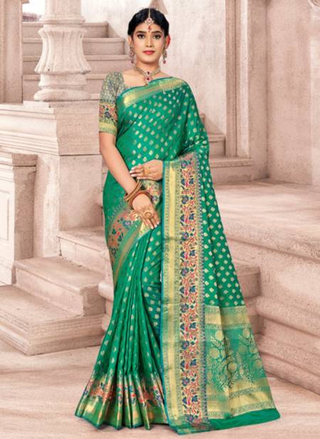 Teal Green Colour MANDAKINI SILK New Exclusive Wear Heavy Silk Latest Saree Collection 1142
